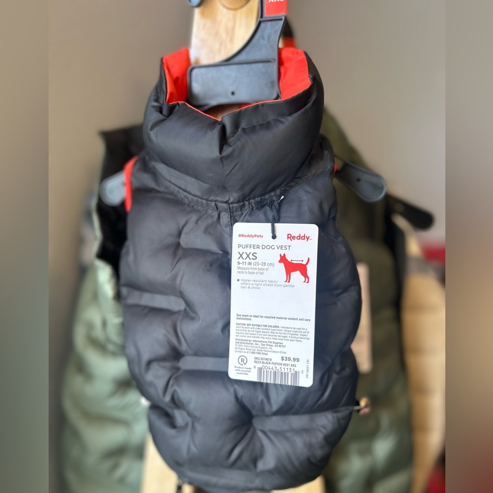 XXS Reddy Black Puffer Dog Jacket **25% OFF RETAL PRICE**
